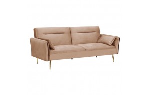 Flick τριθέσιος καναπές κρεβάτι καθιστικού με βελούδινο ύφασμα καφέ 211x87x81 εκ