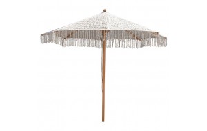 Ομπρέλα στρογγυλή με πλεκτό μακραμέ και ξύλινο σκελετό 250 εκ