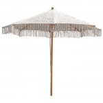 Πλεκτή μακραμέ ομπρέλα σε μπεζ απόχρωση τετράγωνη με ξύλινο ιστό 300x300 εκ