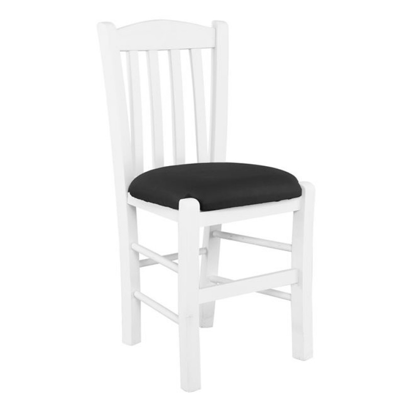 Casa καρέκλα οξιάς λευκή με κάθισμα από δερματίνη μαύρο 42x45x88 εκ