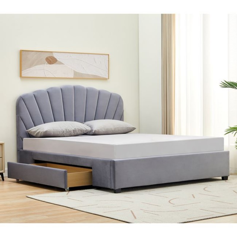Ariel Κρεβάτι Διπλό για Στρώμα 160x200cm  με Συρτάρι  Velure Απόχρωση Γκρι