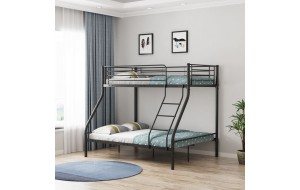 Double Κρεβάτι Κουκέτα Μέταλλο Βαφή Μαύρο  Για Στρώματα 140X190+90X190Cm