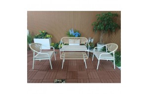 Palermo Set Σαλόνι Κήπου- Μεταλλικό Άσπρο  Wicker Φυσικό :Τραπέζι+2 Θέσιος+2 Πολυθρόνες
