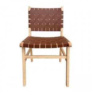 Dune καρέκλα με ξύλινο σκελετό σε φυσικ΄οχρώμα και κάθισμα από ιμάντες pu σε καφέ απόχρωση 50x59x85 εκ