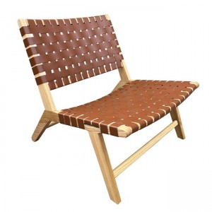 Dune lounge καρέκλα με ξύλινο σκελετό σε φυσικό χρώμα και κάθισμα από ιμάντες pu καφέ 67x75x74 εκ