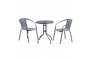 Baleno σετ τραπέζι και 2 πολυθρόνα μεταλλική γκρι mixed grey wicker φ60 &epsi