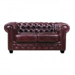 Διθέσιος δερμάτινος καναπές τύπου Chesterfield antique red 160x92x72