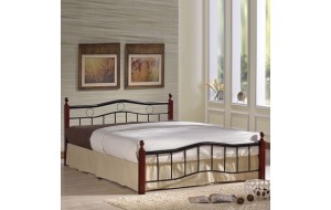 Victor κρεβάτι διπλό μεταλλικό μαύρο με ξύλο καρυδί 150x200 εκ