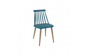 Lavida καρέκλα με ξύλινα πόδια και μπλε κάθισμα πολυπρ&omicron