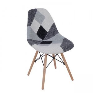 Art Wood καρέκλα pp με ύφασμα patchwork σε λευκό και μαύρο συνδυα&