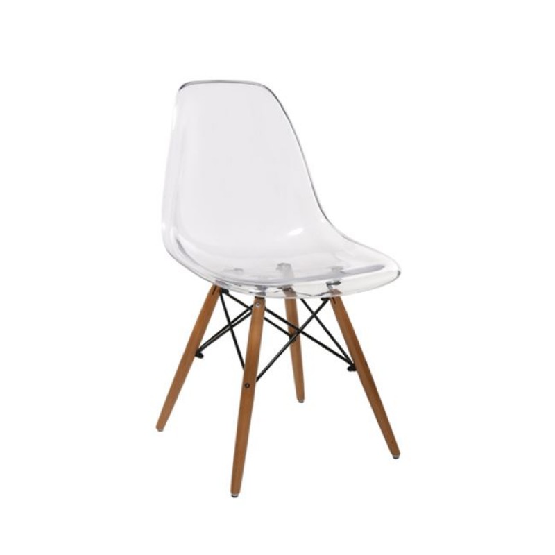 Art Wood καρέκλα διάφανη με ξύλινα πόδια σε φυσική απόχρωση
