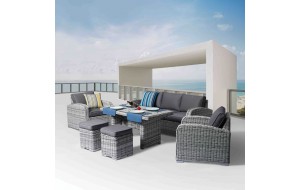 Belmar σετ 6 τεμαχίων καθιστικό εξωτερικού χώρου γκρι wicker με γκρι μαξιλάρια