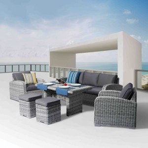 Belmar σετ 6 τεμαχίων καθιστικό εξωτερικού χώρου γκρι wicker με γκρι μαξιλάρια