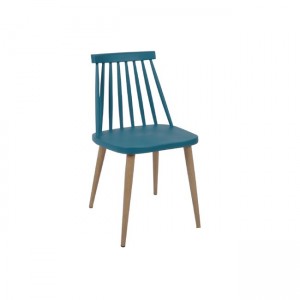 Lavida καρέκλα με ξύλινα πόδια και μπλε κάθισμα πολυπροπυλενίου