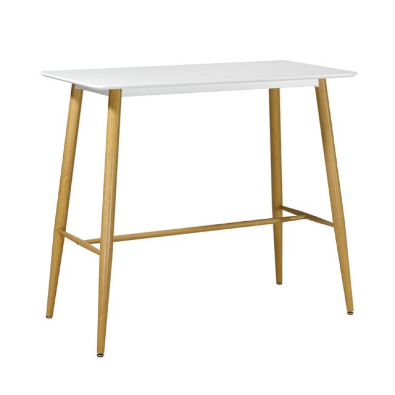 Lavida τραπέζι μπαρ λευκό με ξύλινα πόδια σε φυσική απόχρωση 120x60 εκ