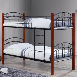 Norton κρεβάτι κουκέτα μεταλλικό μαύρο με ξύλο καρυδί 90x190