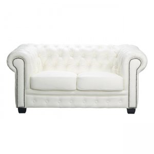 Chesterfield 689 διθέσιος καναπές με δέρμα λευκό 160x92x72 εκ