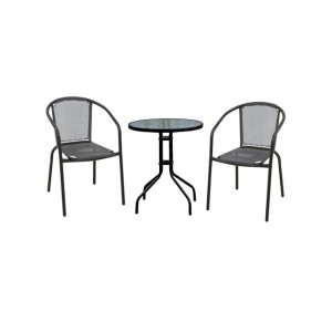 Baleno set τραπέζι και 2 πολυθρόνες με μέταλλο μαύρο και textilene σε γκρι χρώμα