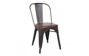Relix καρέκλα μέταλλο antique black pu κάθισμα σκούρο καφέ