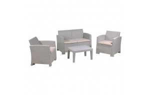 Savanna set τραπέζι και 2θέσιοι και 2 πολυθρόνες pp sand grey με μαξιλάρι μπεζ