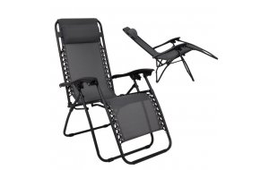 Super relax πολυθρόνα με υποπόδιο μέταλλο ανθρακί textilene γκρι