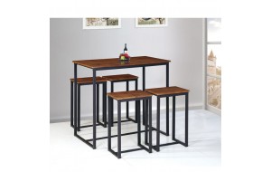 Henry set bar τραπέζι με 4 σκαμπώ από μέταλλο και ξύλο σε σκούρο καρυδί χρώμα