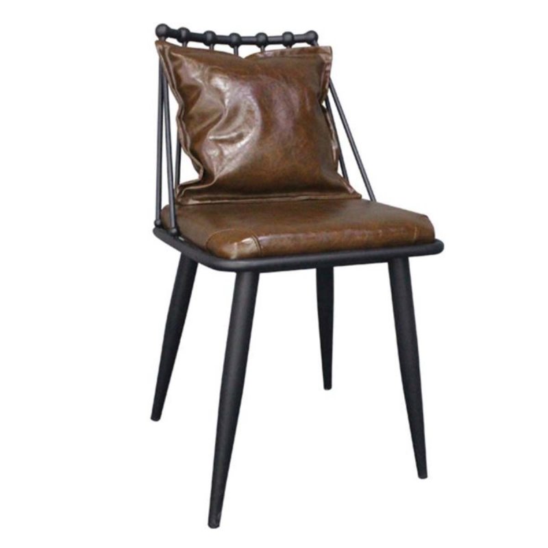 Dante μεταλλική καρέκλα μαύρη με μαξιλάρια από δερματίνη σε καφέ χρώμα 42x49x79 εκ | Echo Deco
