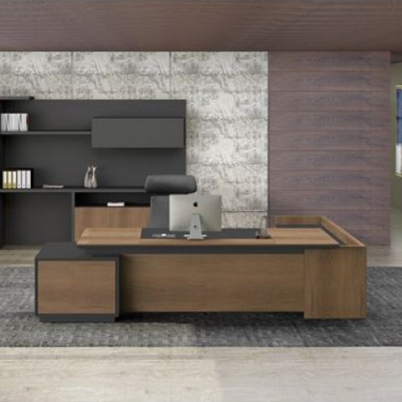 Proline γραφείο με αριστερή γωνία σε σκούρο καρυδί και μαύρο 220x200 εκ
