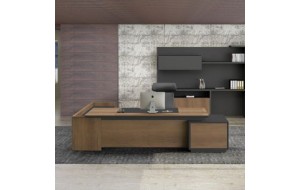 Proline γραφείο με δεξί βοηθητικό σε καρυδί σκούρο με μαύρο 220x90-200x40 Υ76cm