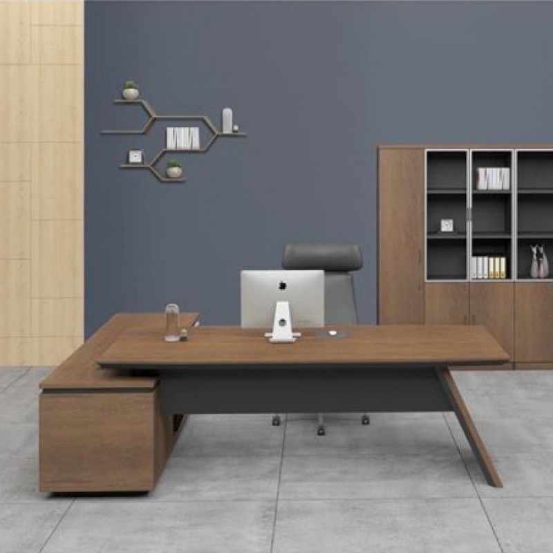 Proline γραφείο με δεξία γωνία σε καρυδί απόχρωση με μαύρο 200x90-200x50 Υ76cm