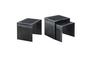 Iron σετ τρία μεταλλικά βοηθητικά τραπεζάκια σε μαύρο χρώμα