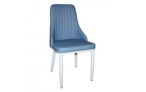 Καρέκλα μεταλλική Mattel με λευκή βάση και linen pu σε μπλε α