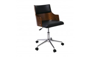 Καρέκλα γραφείου σε καρυδί απόχρωση με επένδυση pu σε μαύρο χρώμα 48x52x78/90 εκ