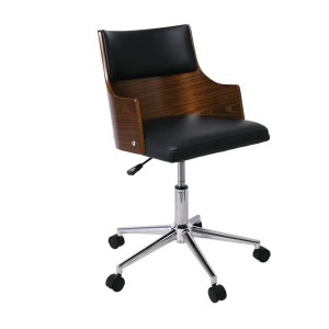 Καρέκλα γραφείου σε καρυδί απόχρωση με επένδυση pu σε μαύρο χρώμα 48x52x78/90 εκ