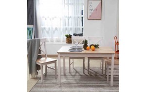 Daily ξύλινο σετ τραπεζαρίας σε λευκό και φυσικό χρώμα με τέσσερις καρέκλες 118x74x73 εκ