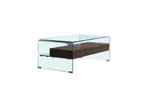 Glasser wood τραπέζι σαλονιού με ράφι clear γυαλί  120x60x42 εκ