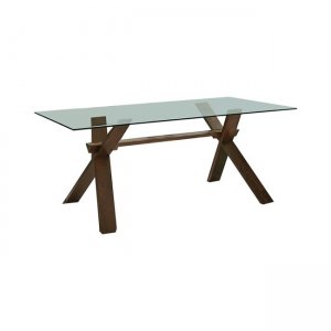 Pella τραπέζι καρυδί burn beech και γυάλινη επιφάνεια 150x90x75 εκ