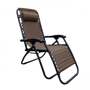 Super relax πολυθρόνα με υποπόδιο με μεταλλικό ανθρακί σκελετό και textilene σε καφέ απόχρωση 165x65x112 εκ
