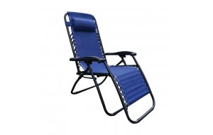 Super relax πολυθρόνα με υποπόδιο με μεταλλικό ανθρακί σκελετό και textilene σε μπλε απόχρωση 165x65x112 εκ