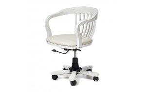 Καρέκλα γραφείου ξύλινη περιστρεφόμενη με δερμάτινο κάθισμα σε λευκή πατίνα 54x46x80 εκ