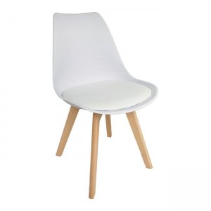 Καρέκλα λευκή Martin stripe από ξύλο και συνθετικό PP 49x56x82 εκ