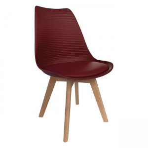 Μπορντό καρέκλα martin stripe από ξύλο και συνθετικό PP 49x56x82 εκ