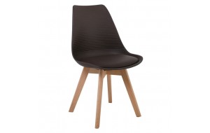 Καρέκλα Martin Stripe με ξύλινα πόδια και σκελετό από συνθετικό PP σε καφέ απόχρωση σετ τεσσάρων τεμαχίων  49x56x82 εκ
