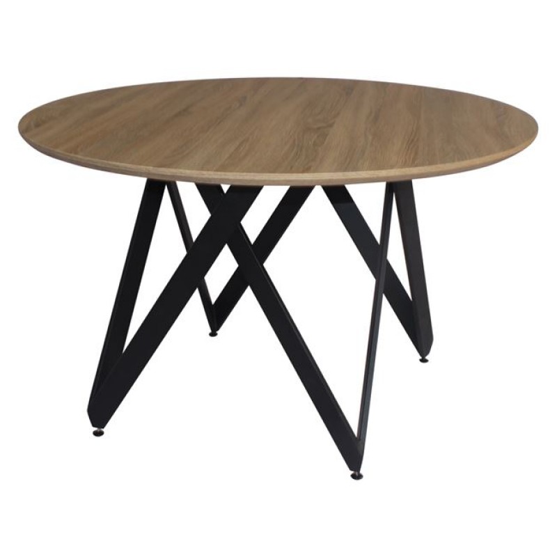 Στρογγυλό τραπέζι rod σε φυσική απόχρωση ξύλου με μαύρα ατσάλινα πόδια 120x75 εκ