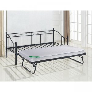 Marin μεταλλικό μαύρο μονό κρεβάτι χωρίς στρώμα με βοηθητικό στρώμα απο κάτω 190x97x90 εκ