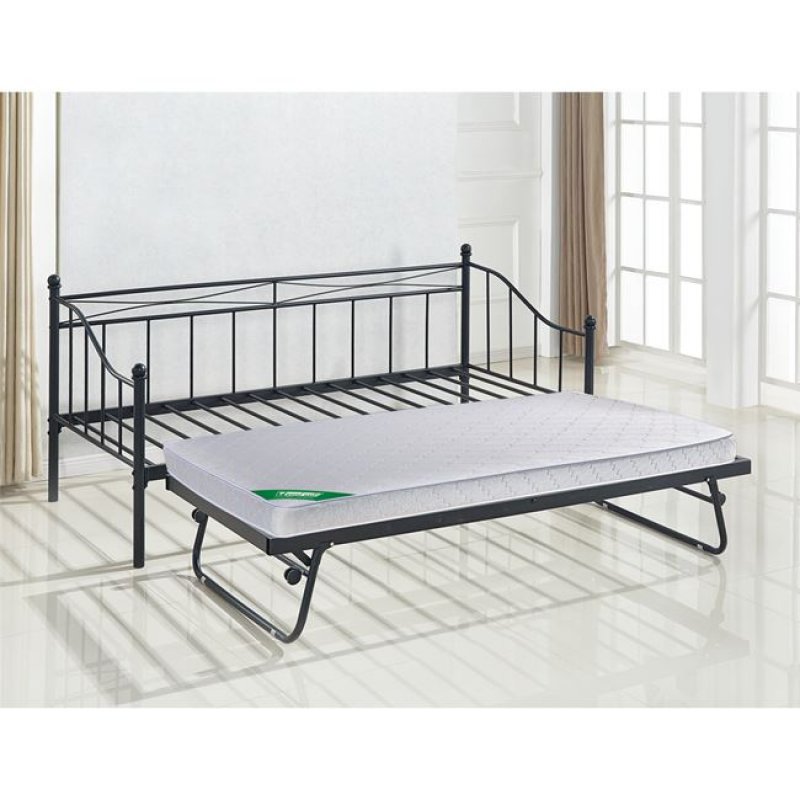 Marin μεταλλικό μαύρο μονό κρεβάτι χωρίς στρώμα με βοηθητικό στρώμα απο κάτω 190x97x90 εκ