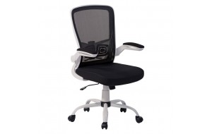 Πολυθρόνα γραφείου με λευκό σκελετό και ύφασμα σε μαύρο χρώμα 60x62x98/106 εκ