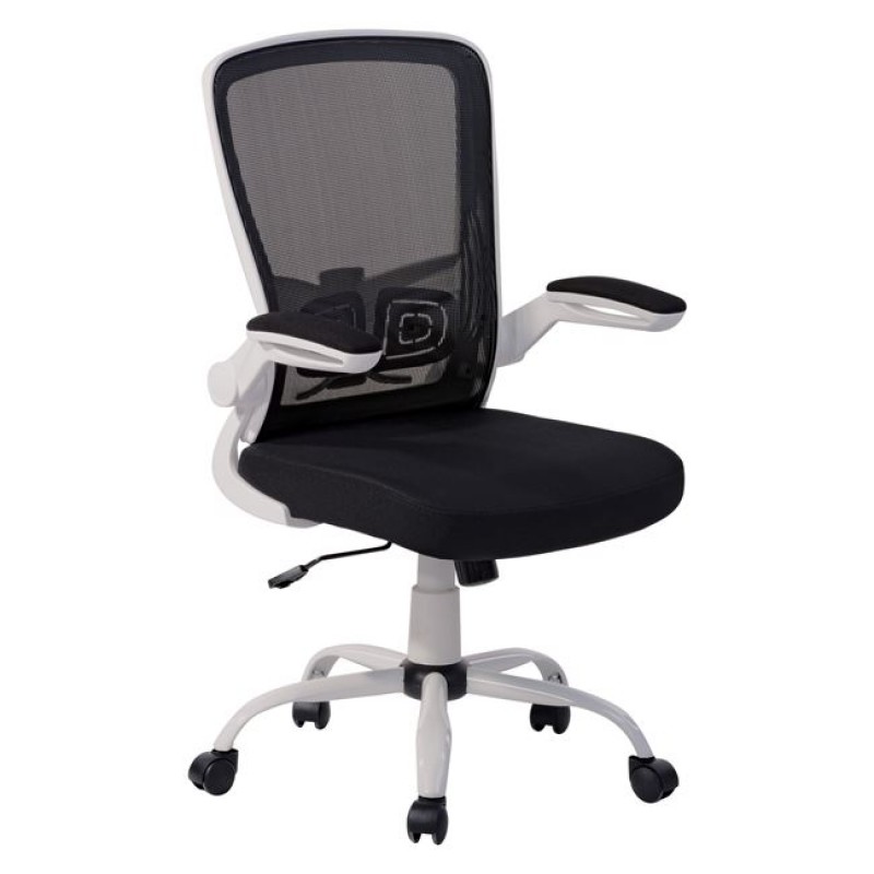 Πολυθρόνα γραφείου με λευκό σκελετό και ύφασμα σε μαύρο χρώμα 60x62x98/106 εκ