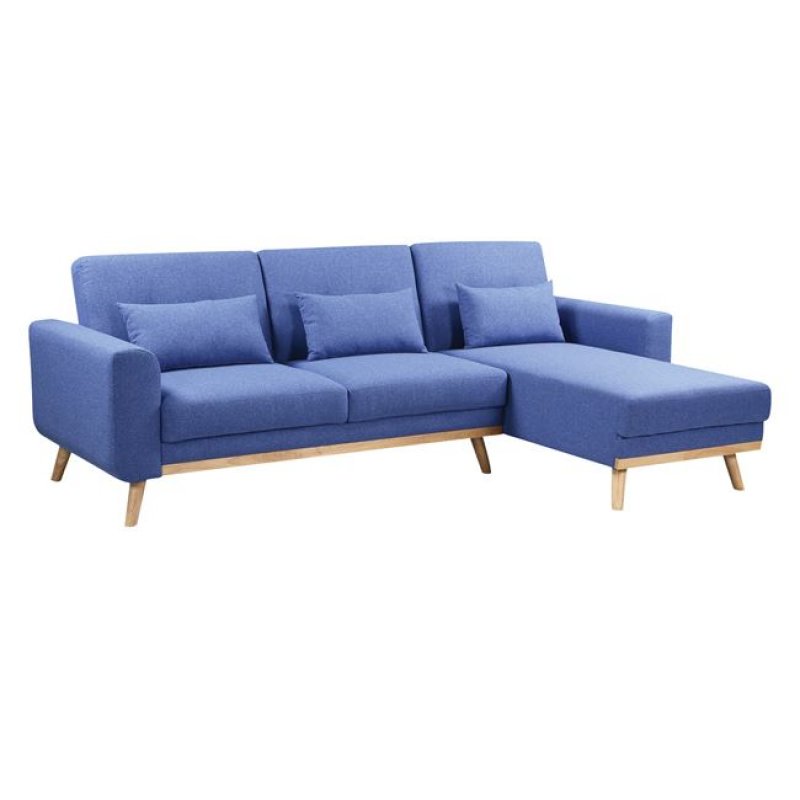 Γωνιακός καναπές κρεβάτι Backer με αναστρέψιμη γωνία και μπλε ύφασμα 253x152x70 εκ