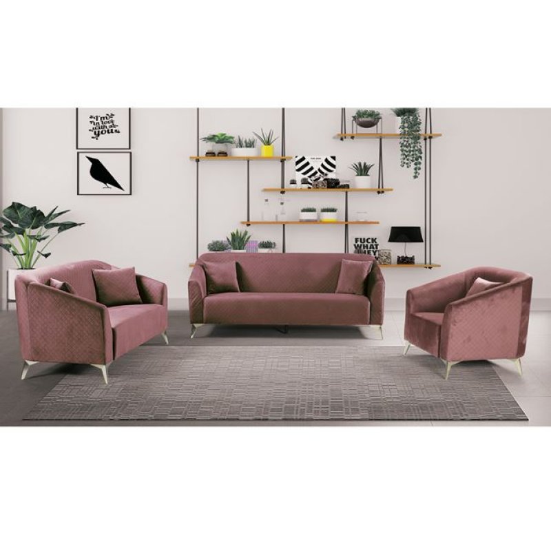 Luxe σετ σαλονιού με δύο καναπέδες και μια πολυθρόνα με antique ροζ ύφασμα